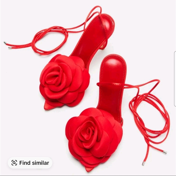 Elegant Red Floral Women's Heels - Picture 5 of 5